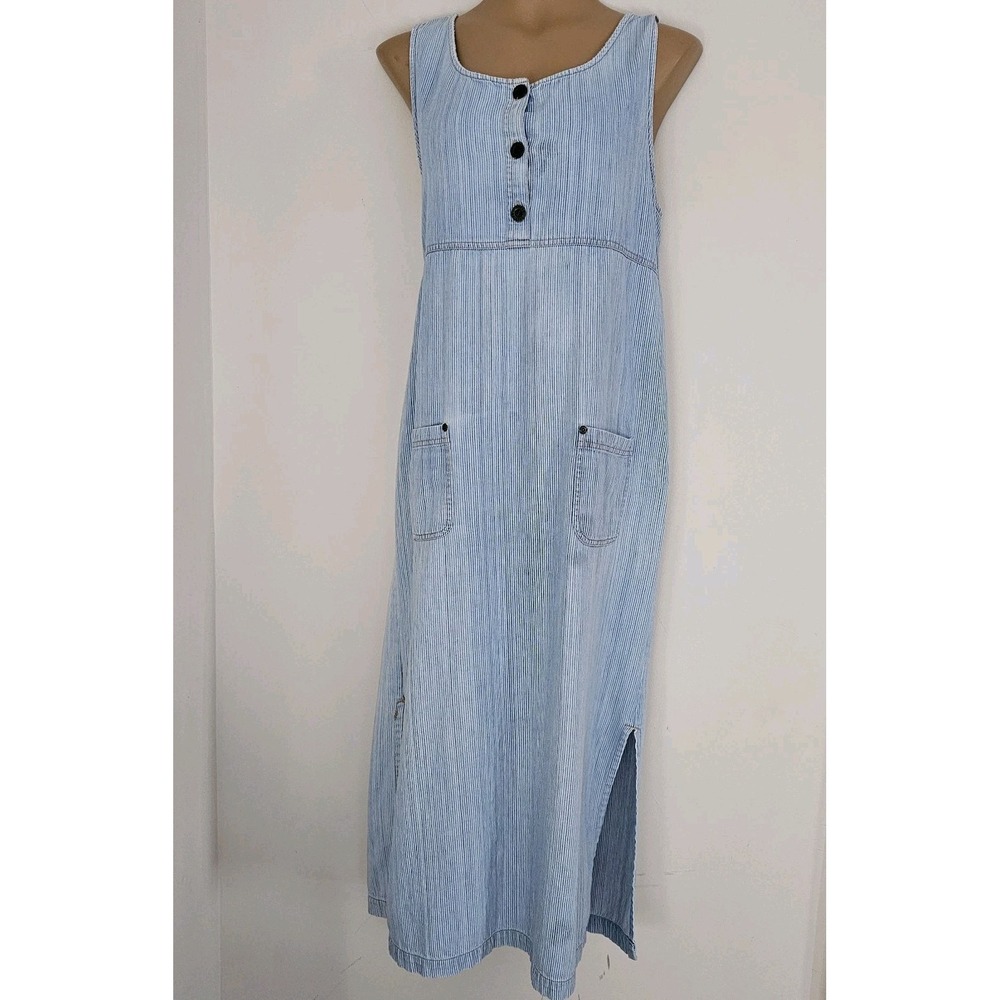 Susan Bristol Pinstripe Denim Jean Jumper Cottage Core Dress Light Wash Size L